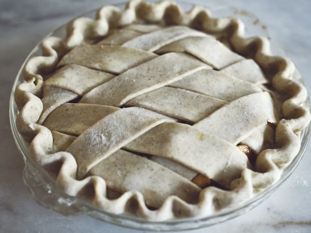 Unbaked pie with lattice top
